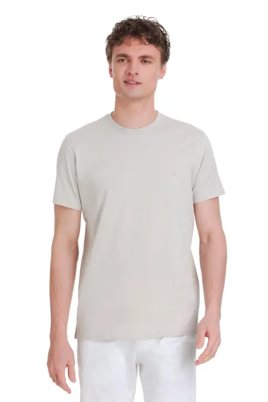 Taş Regular Fit 100% Pamuk Bisiklet Yaka Tişört - Taş - 3