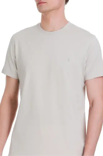 Taş Regular Fit 100% Pamuk Bisiklet Yaka Tişört - Taş - 4