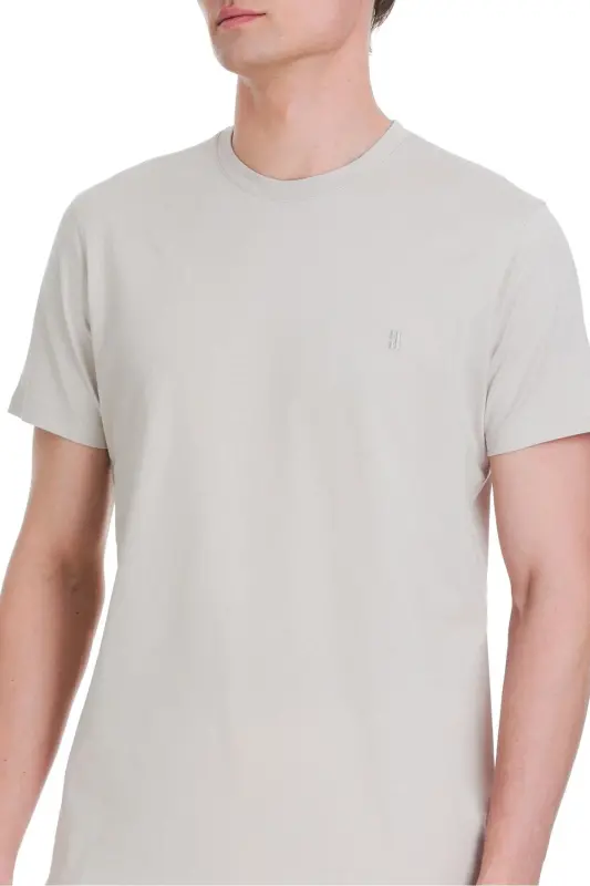 Taş Regular Fit 100% Pamuk Bisiklet Yaka Tişört - Taş - 4