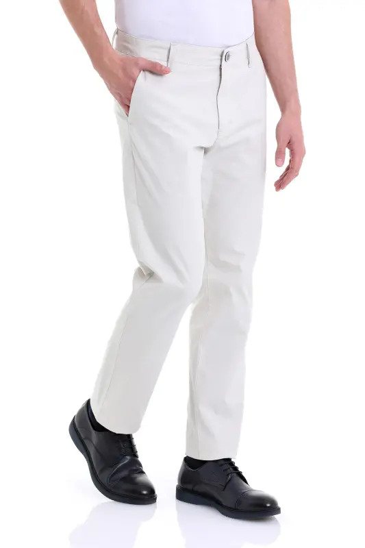 Taş Regular Fit Düz Pamuklu Yandan Cep Kanvas Pantolon-Taş - 2