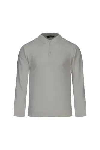 Taş Regular Fit Polo Yaka Yünlü Kazak-Taş 