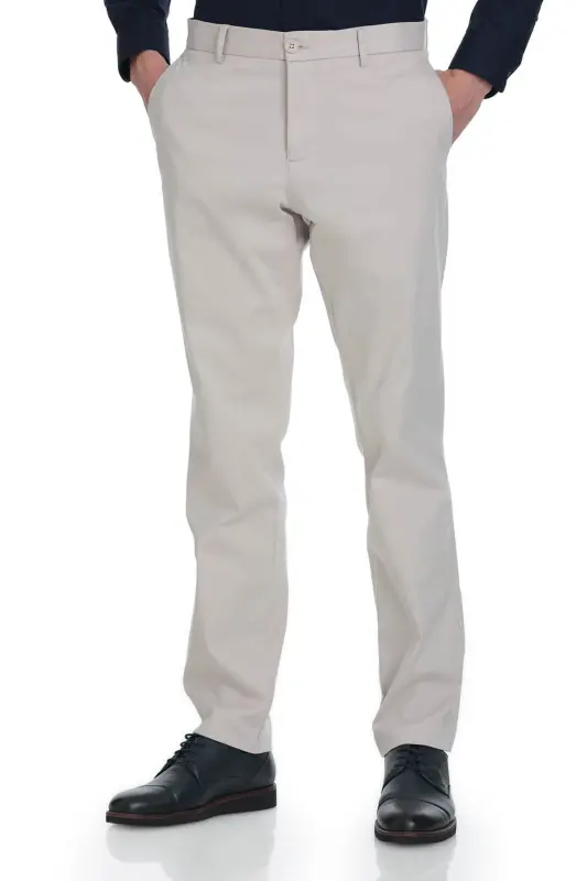 Taş Regular Fit Yandan Cepli Pamuklu Kanvas Pantolon-Taş - 3