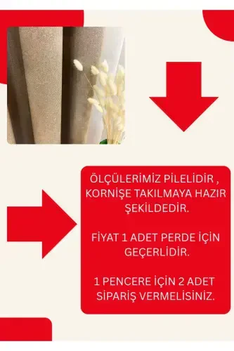 Taş Rengi - Keten Görünümlü 1/3 SIK Pile Fon Perde-TaşRengi - 4