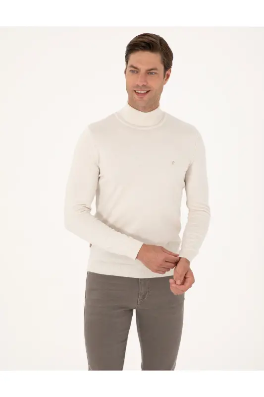 Taş Slim Fit Balıkçı Yaka Basic Triko Kazak 50314202-VR049 - Taş - 3
