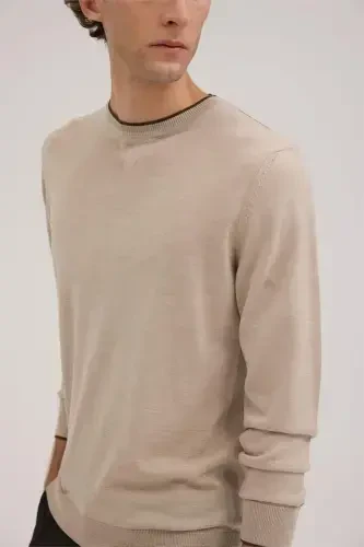 Taş Slim Fit Bisiklet Yaka V Tiftikli Yünlü Triko Kazak - 3