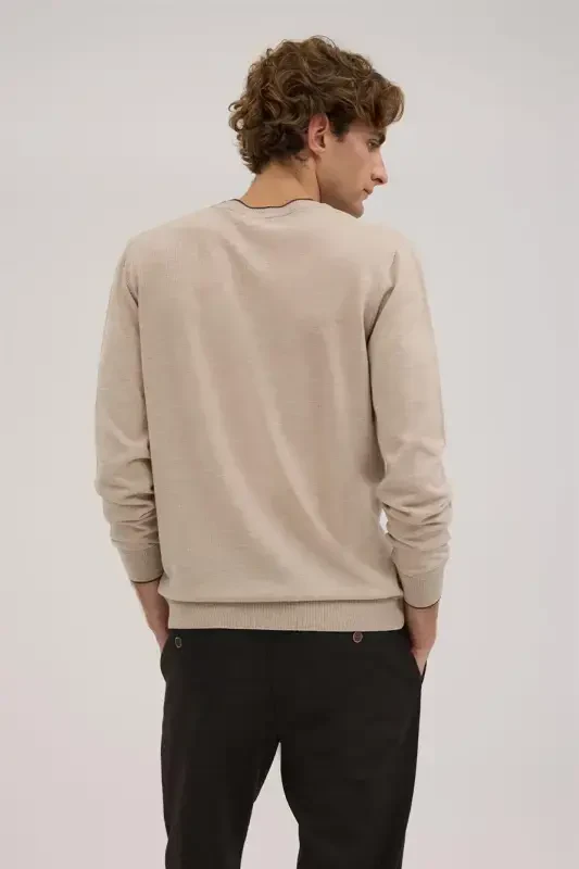 Taş Slim Fit Bisiklet Yaka V Tiftikli Yünlü Triko Kazak - 4