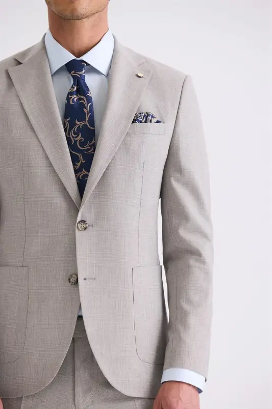 Taş Slim Fit Mono Yaka Yünlü Takım Elbise - 3