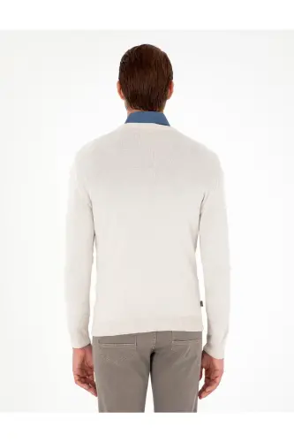 Taş Slim Fit V Yaka Basic Triko Kazak 50296622-VR049 - Taş - 5