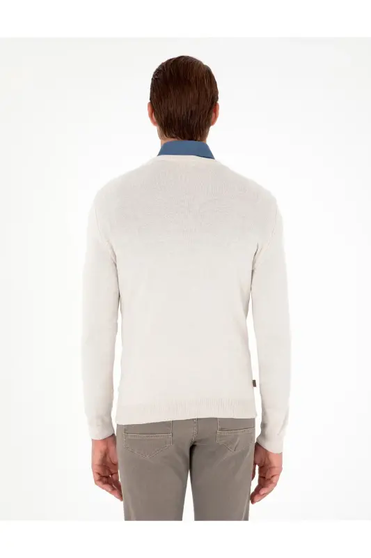 Taş Slim Fit V Yaka Basic Triko Kazak 50296622-VR049 - Taş - 5