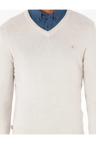 Taş Slim Fit V Yaka Basic Triko Kazak 50296622-VR049 - Taş - 6