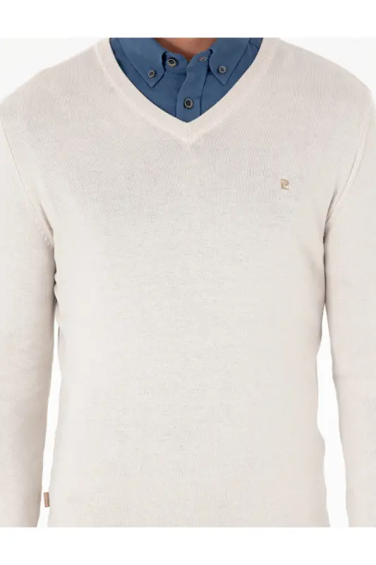 Taş Slim Fit V Yaka Basic Triko Kazak 50296622-VR049 - Taş - 6