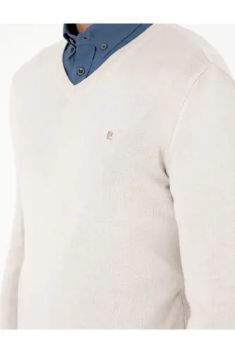 Taş Slim Fit V Yaka Basic Triko Kazak 50296622-VR049 - Taş - 7