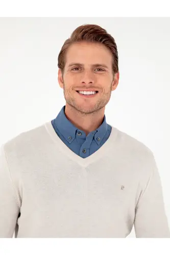 Taş Slim Fit V Yaka Basic Triko Kazak 50296622-VR049-Taş - 2