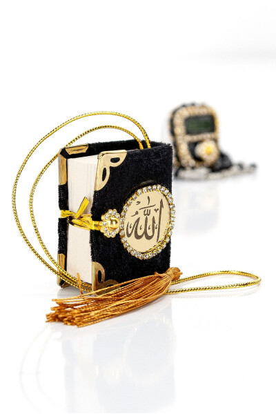 Tasbeeh with Stones - Mini Quran - Gift Set with Crystal Tasbeeh - Black - 4