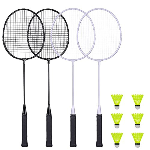 Tashqi hovli o'yinlari uchun 4 ta AboveGenius badminton raketkasi to'plami, 4 ta raketka, 6 ta neylon badminton volanchigi, boshlang'ich uchun engil badminton raketkalari - 1