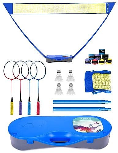 Peak Fits Complete Badminton Set for Backyards, Portable Net, 4 Rackets, 4 Shuttlecocks, 10x5ft Net, Storage Base, Easy Setup Backyard Combo - Peak Fits