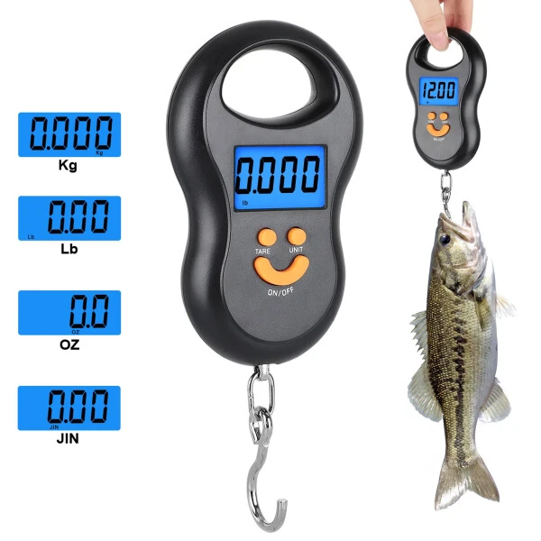 Portable Fishing Scale, EEEkit 110lb Digital Hanging Hook Scale with Backlit LCD Display for Luggage-BLACK - 1