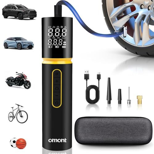 Tire Inflator Portable Air Compressor, Omont 150PSI Electric Bike Tire Pump Cordless Air Pump for Car Tires, 4X Faster Portable Tire Inflator with Digital Pressure Gauge for Car Bike Motorcycle Ball - 5