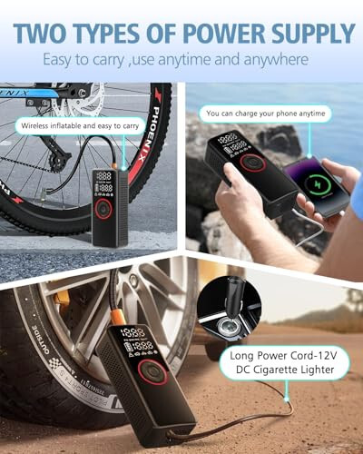 Tire Inflator Portable Air Compressor Air Pump for Cars, Bikes & Motorcycle Tires, 25mm Cylinder Pump with 150PSI for 3X Faster Inflation, Dual Cordless and DC12V Power with Accurate Pressure Gauge - 3