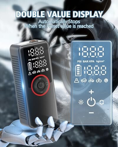 Tire Inflator Portable Air Compressor Air Pump for Cars, Bikes & Motorcycle Tires, 25mm Cylinder Pump with 150PSI for 3X Faster Inflation, Dual Cordless and DC12V Power with Accurate Pressure Gauge - 4