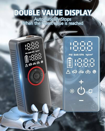 Tire Inflator Portable Air Compressor Air Pump for Cars, Bikes & Motorcycle Tires, 25mm Cylinder Pump with 150PSI for 3X Faster Inflation, Dual Cordless and DC12V Power with Accurate Pressure Gauge - 4