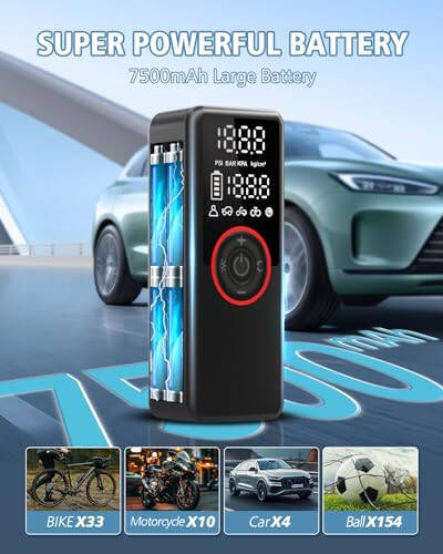 Tire Inflator Portable Air Compressor Air Pump for Cars, Bikes & Motorcycle Tires, 25mm Cylinder Pump with 150PSI for 3X Faster Inflation, Dual Cordless and DC12V Power with Accurate Pressure Gauge - 5