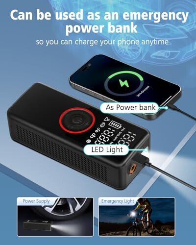 Tire Inflator Portable Air Compressor Air Pump for Cars, Bikes & Motorcycle Tires, 25mm Cylinder Pump with 150PSI for 3X Faster Inflation, Dual Cordless and DC12V Power with Accurate Pressure Gauge - 6