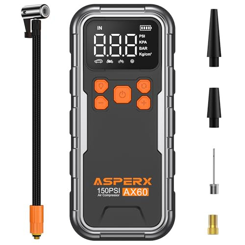 Tire Inflator Portable Air Compressor, 150PSI Cordless Air Pump for Car Tires, 3X Faster Air inflator Tire Pump with Digital Pressure Gauge and Emergency LED Light for Motorcycle Bike Ball Car 