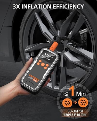 Tire Inflator Portable Air Compressor, 150PSI Cordless Air Pump for Car Tires, 3X Faster Air inflator Tire Pump with Digital Pressure Gauge and Emergency LED Light for Motorcycle Bike Ball Car - 8
