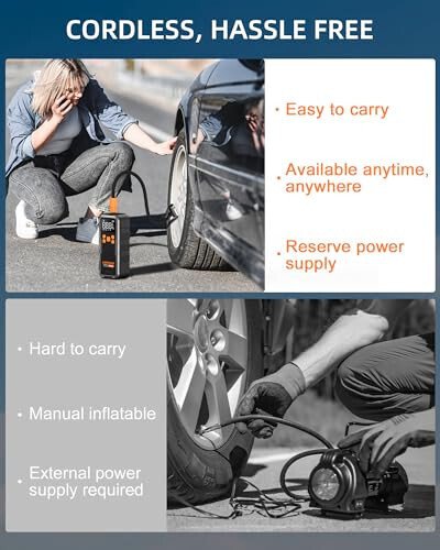 Tire Inflator Portable Air Compressor, 150PSI Cordless Air Pump for Car Tires, 3X Faster Air inflator Tire Pump with Digital Pressure Gauge and Emergency LED Light for Motorcycle Bike Ball Car - 9