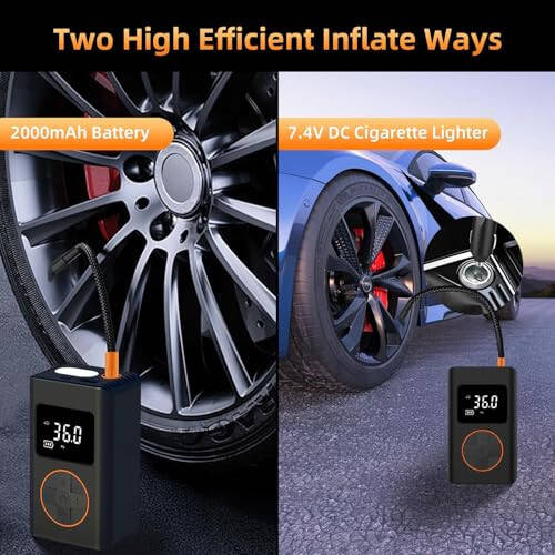 Tire Inflator Portable Air Compressor Pump - 150Psi Portable Air Compressor 2X Faster Inflation Electric Car Tire Inlator Cordless with Digital Pressure Gauge for Motocycle Bike Balls Car Accessories - 3