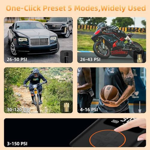 Tire Inflator Portable Air Compressor Pump - 150Psi Portable Air Compressor 2X Faster Inflation Electric Car Tire Inlator Cordless with Digital Pressure Gauge for Motocycle Bike Balls Car Accessories - 5