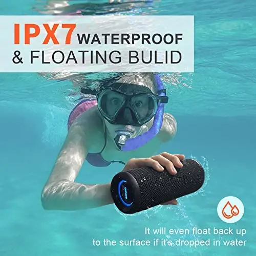 Taşınabilir Hoparlör, Kablosuz Bluetooth Hoparlör, IPX7 Su Geçirmez, 25W Yüksek Sesli Stereo Ses, Bassboom Teknolojisi, TWS Eşleştirme, Dahili Mikrofon, Ev ve Açık Alan için Işıklı 16 Saat Oynatma Süresi - Siyah - 6