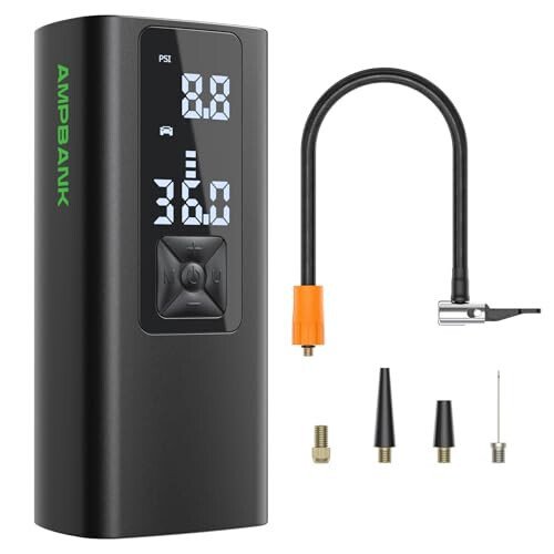 AMPBANK AT003 Tire Inflator Portable Air Compressor, Auto Air Pump for Car Tires, Tire Inflator 150PSI with 6000mAh Battery, Pressure Gauge & LED Screen, Air Compressor for Car, Motorcycle, Bike, Ball - AMPBANK