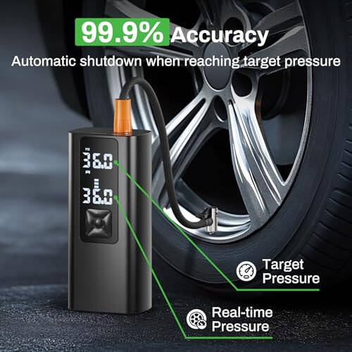 AMPBANK AT003 Tire Inflator Portable Air Compressor, Auto Air Pump for Car Tires, Tire Inflator 150PSI with 6000mAh Battery, Pressure Gauge & LED Screen, Air Compressor for Car, Motorcycle, Bike, Ball - 4