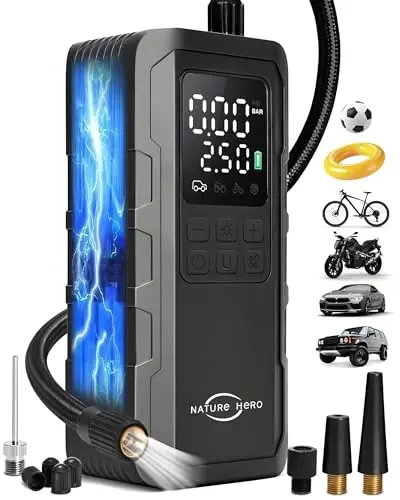 Tire Inflator Portable Air Compressor and Power Bank - 150PSI Compressor Portable Tire Inflator for Car, Motorcycle, Bicycle, Balls - Car Air Pump，Black - 2