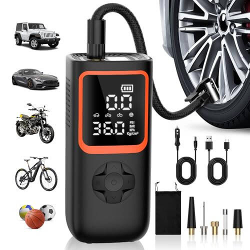 KOLTGOO Tire Inflator Portable Air Compressor - 150PSI Cordless Air Pump for Car Tires with Pressure Gauge & LED Light, 3X Faster Inflation Electric Air Compressor for Car Bikes, Motorcycle, Ball - 1