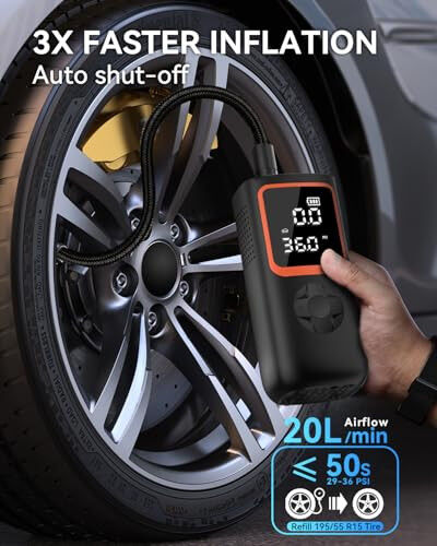KOLTGOO Tire Inflator Portable Air Compressor - 150PSI Cordless Air Pump for Car Tires with Pressure Gauge & LED Light, 3X Faster Inflation Electric Air Compressor for Car Bikes, Motorcycle, Ball - 6