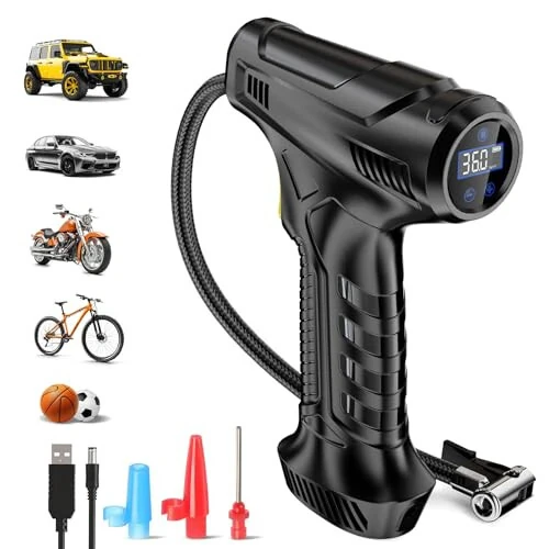 Tire Inflator Portable Air Compressor, Rechargeable Air Pump for Car Tires, Automotive Car Accessories 150PSI with LED Light for Cars, SUV, Motorcycles, Bicycle, Balls - 1