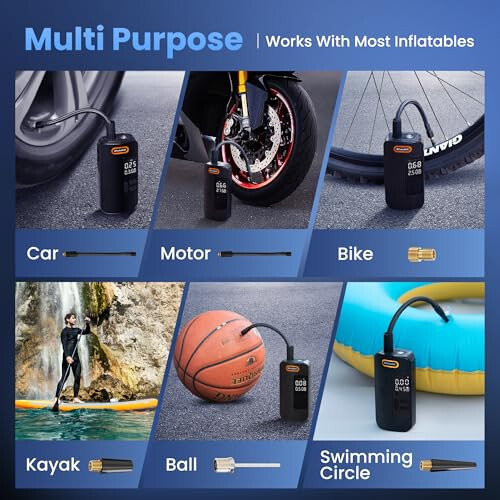 Tire Inflator Portable Air Compressor, 150PSI Cordless Air Pump for Car Tires with Digital Dual Values Display, Pressure Gauge, Auto Shut-off & LED Lights for Car, Truck, Motorcycle, Bicycle, Ball - 4