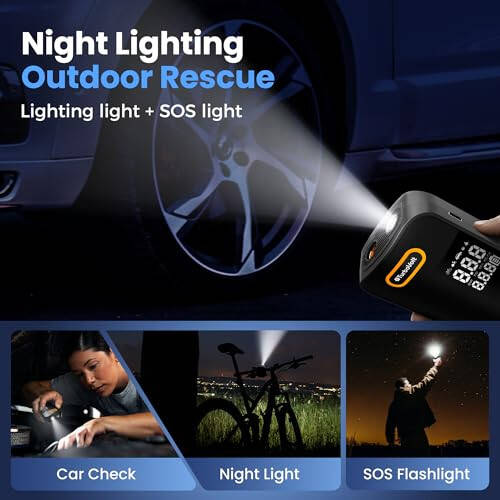 Tire Inflator Portable Air Compressor, 150PSI Cordless Air Pump for Car Tires with Digital Dual Values Display, Pressure Gauge, Auto Shut-off & LED Lights for Car, Truck, Motorcycle, Bicycle, Ball - 6