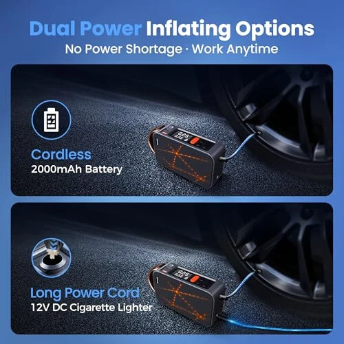 Tire Inflator Portable Air Compressor, Cordless Air Pump for Car Tires 150PSI with Digital Pressure Gauge, LED Light and Auto Shut-Off, Electric Bike Pump for Motorcycle Accessories, Ball, SUV - 4