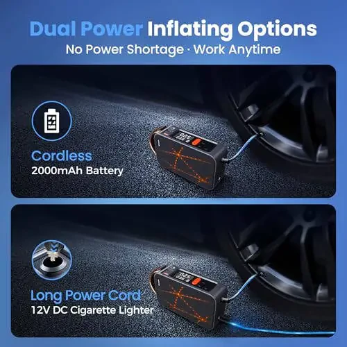 Tire Inflator Portable Air Compressor, Cordless Air Pump for Car Tires 150PSI with Digital Pressure Gauge, LED Light and Auto Shut-Off, Electric Bike Pump for Motorcycle Accessories, Ball, SUV - 4