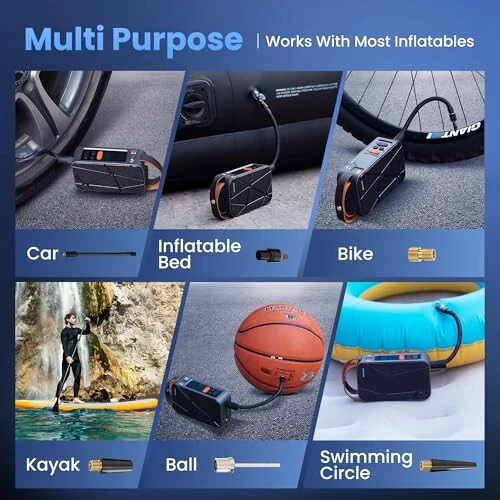 Tire Inflator Portable Air Compressor, Cordless Air Pump for Car Tires 150PSI with Digital Pressure Gauge, LED Light and Auto Shut-Off, Electric Bike Pump for Motorcycle Accessories, Ball, SUV - 5