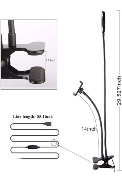 Taşınabilir Led Işıklı Tablet&Telefon Tutucu Tripod Mini Halka Youtuber Tiktok Makyaj Işığı Mandal - 3