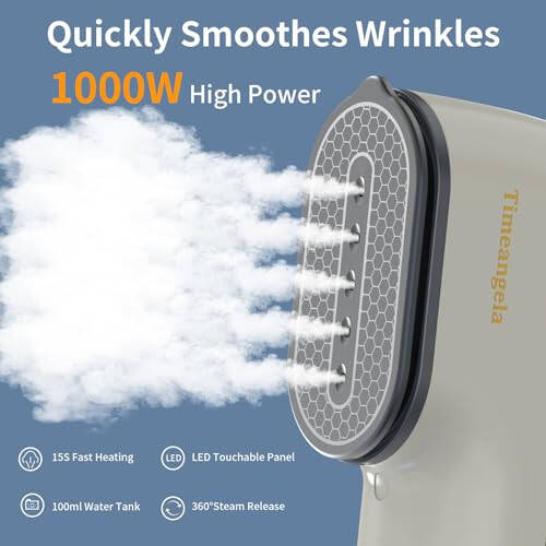 Portable Travel Steamer Iron for Clothes: Mini Handheld Garment Steam Ironing Machine for Clothing - Professional Small Size Hand Held Traveling Fabric Steamers for Wrinkle on Dress Shirt (Gray) - 4
