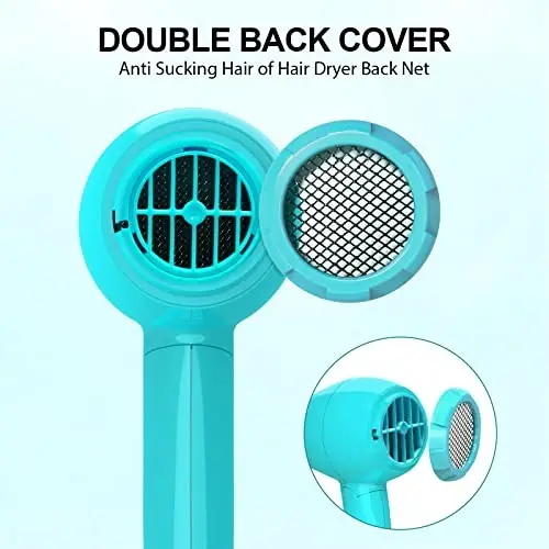 Portable Travel Hair Dryer, Mini Lightweight Dual Voltage Blow Dryer 1200W with Folding Handle, with One Concentrator (Blue) - 6