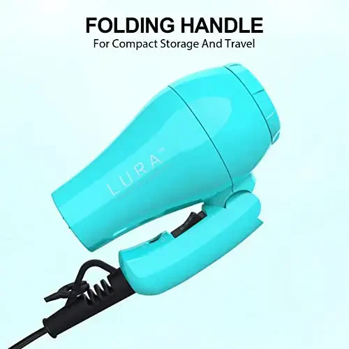 Portable Travel Hair Dryer, Mini Lightweight Dual Voltage Blow Dryer 1200W with Folding Handle, with One Concentrator (Blue) - 2