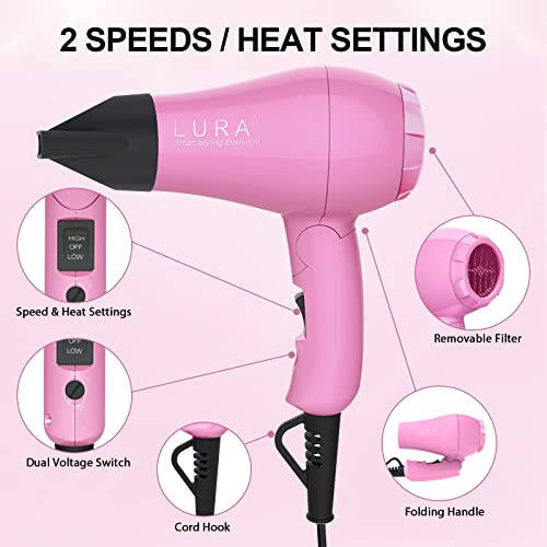 Portable Travel Hair Dryer,Mini Lightweight Dual Voltage Blow Dryer 1200W with Folding Handle,Blowdryer with One Concentrator - 4