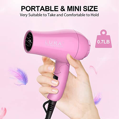 Portable Travel Hair Dryer,Mini Lightweight Dual Voltage Blow Dryer 1200W with Folding Handle,Blowdryer with One Concentrator - 5